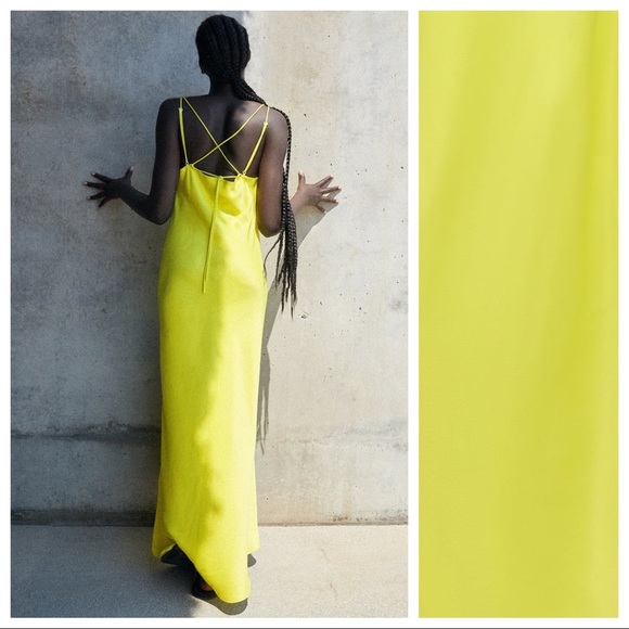 Zara Dresses Nwt Zara Lime Green Satin Effect Multiposition Strap